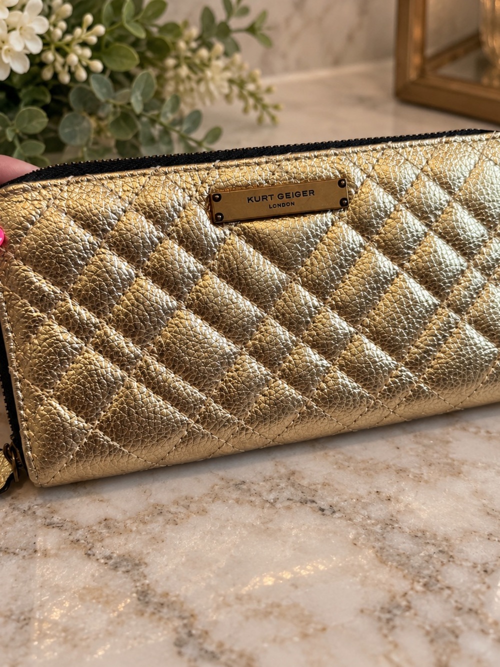 Kurt Geiger Metallic Quilted Gold Zip Wallet